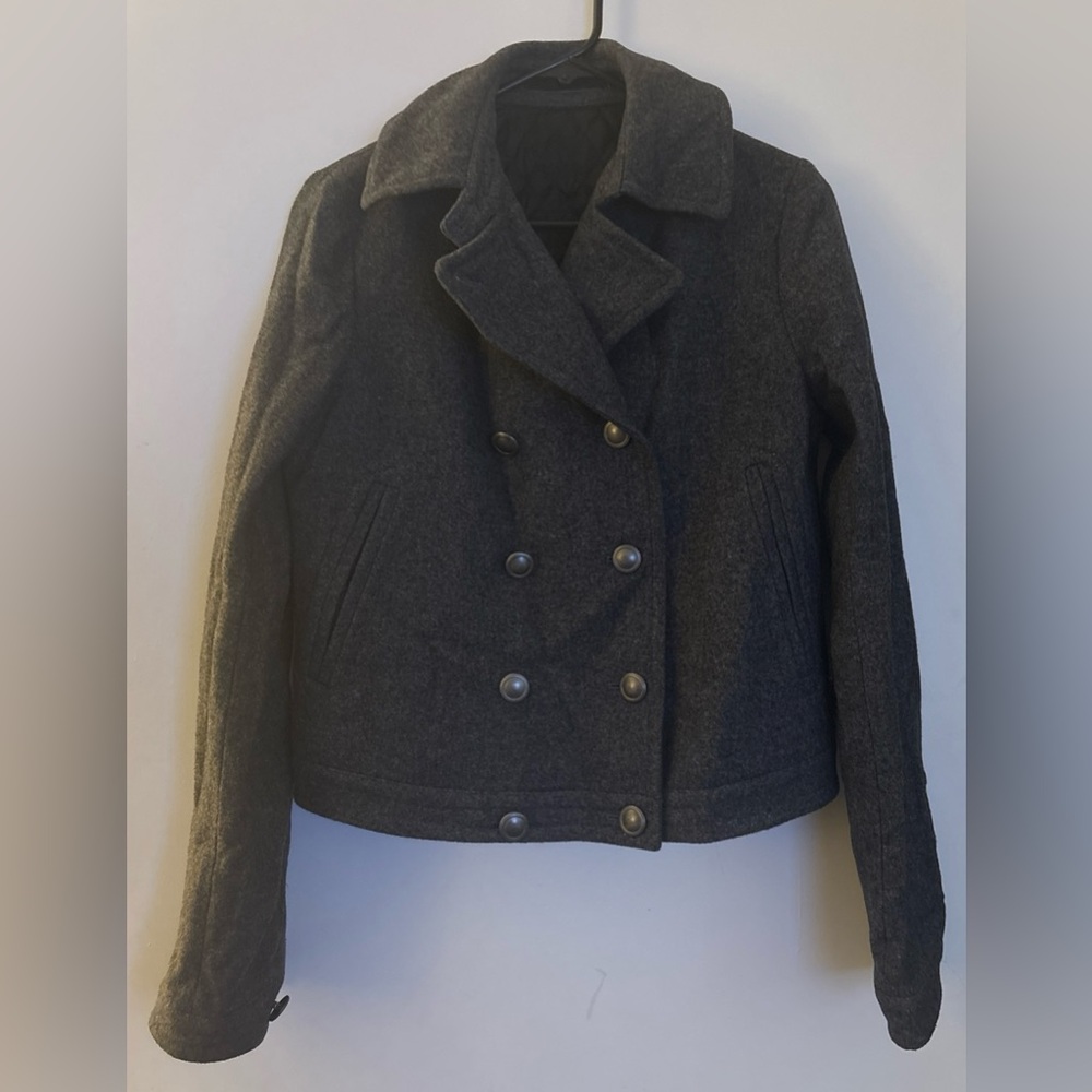 Uniqlo Women's Charcoal Gray Naval Wool Pea Coat